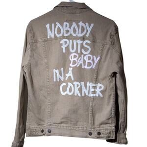 Tan/Lt Brown Levi Strauss Denim Embellished 'Nobody Puts Baby' Jacket Sz S